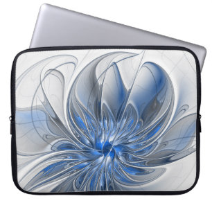 Abstract Blue Grey Watercolor Fractal Art Flower Laptop Sleeve