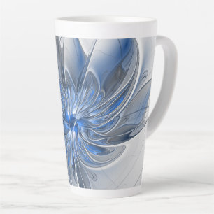 Abstract Blue Grey Watercolor Fractal Art Flower Latte Mug