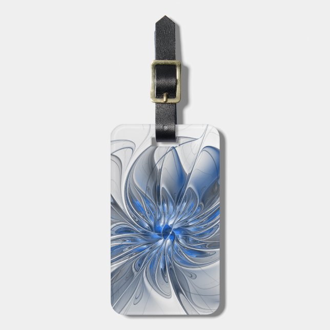 Abstract Blue Grey Watercolor Fractal Art Flower Luggage Tag (Front Vertical)