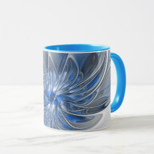 Abstract Blue Grey Watercolor Fractal Art Flower Mug