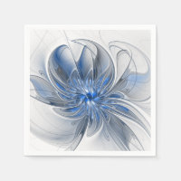 Abstract Blue Grey Watercolor Fractal Art Flower