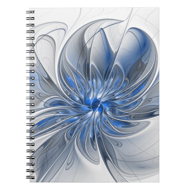 Abstract Blue Grey Watercolor Fractal Art Flower Notebook (Front)