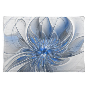 Abstract Blue Grey Watercolor Fractal Art Flower Placemat