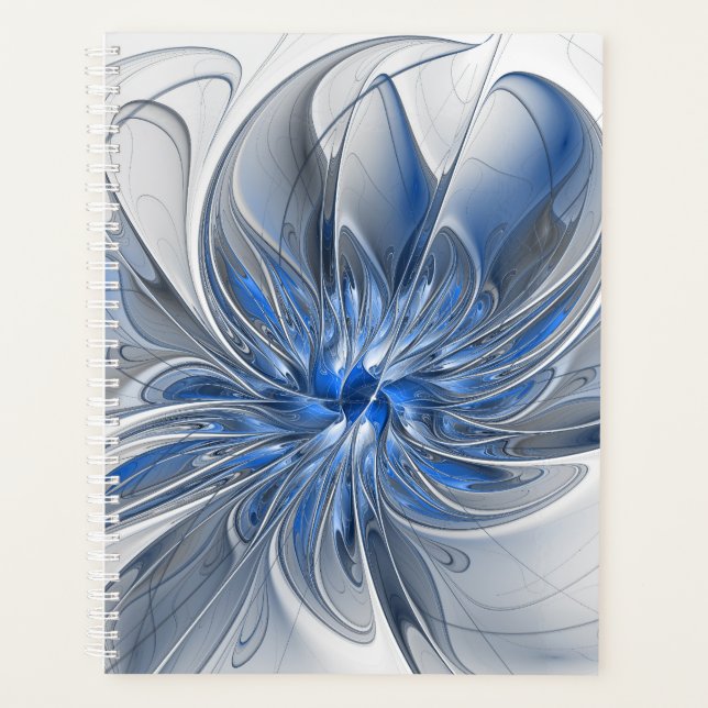 Abstract Blue Grey Watercolor Fractal Art Flower Planner (Front)