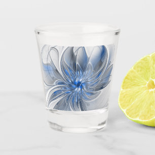 Abstract Blue Grey Watercolor Fractal Art Flower Shot Glass