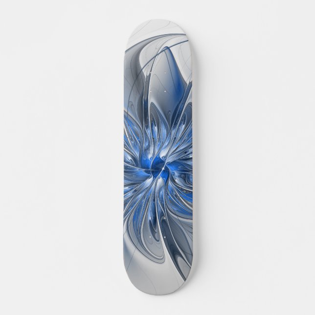Abstract Blue Grey Watercolor Fractal Art Flower Skateboard (Front)