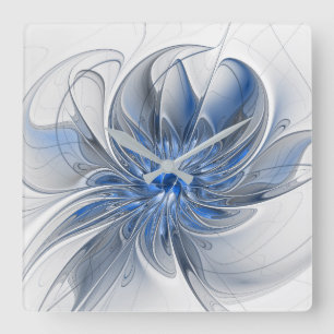 Abstract Blue Grey Watercolor Fractal Art Flower Square Wall Clock