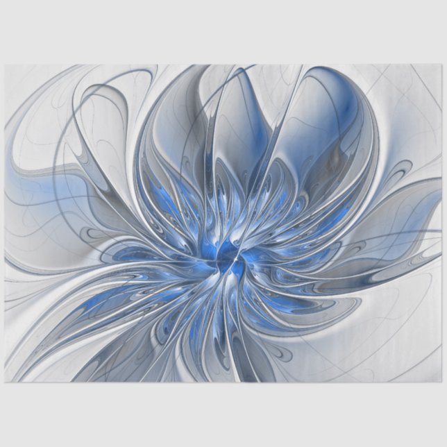 Abstract Blue Grey Watercolor Fractal Art Flower Tissue Paper (Front)