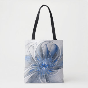 Abstract Blue Grey Watercolor Fractal Art Flower Tote Bag