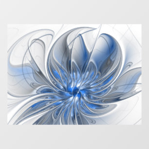 Abstract Blue Grey Watercolor Fractal Art Flower Window Cling