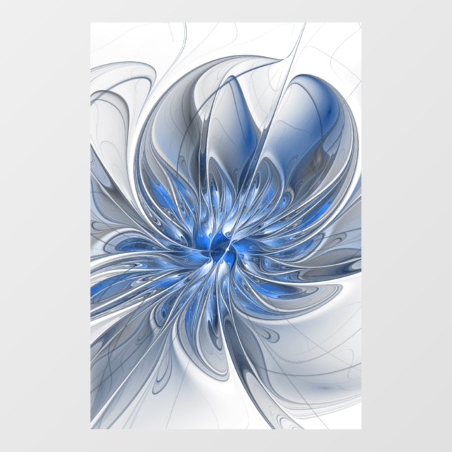 Abstract Blue Grey Watercolor Fractal Art Flower Window Cling (Sheet)