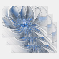 Abstract Blue Grey Watercolor Fractal Art Flower