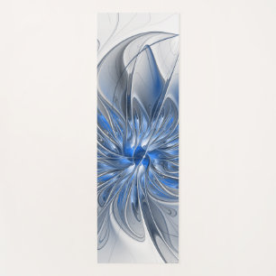 Abstract Blue Grey Watercolor Fractal Art Flower Yoga Mat