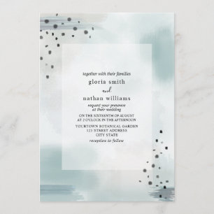 Abstract Blue Grey Watercolor Inspired Wedding Invitation