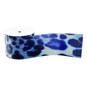 Abstract Blue Hipster Cheetah Animal Print Grosgrain Ribbon