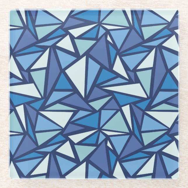 Abstract Blue Ice Crsytal Pattern Glass Coaster (Front)