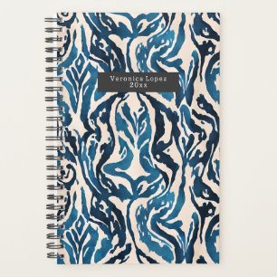 Abstract Blue Ikat Watercolor Pattern Planner