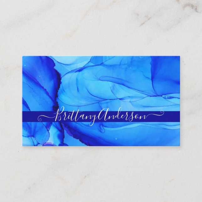 Abstract Blue Indigo Custom Unique Business Card (Front)