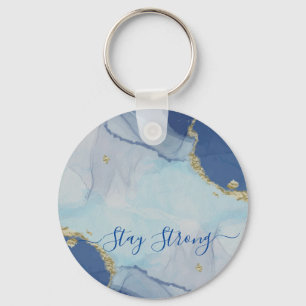 Abstract blue ink keychain