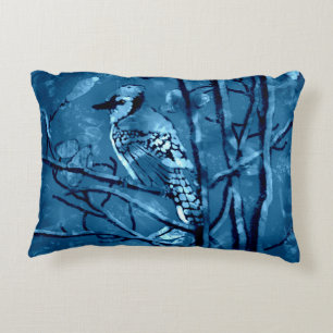 Abstract Blue Jay Bird in Tree Branches Birds Decorative Cushion