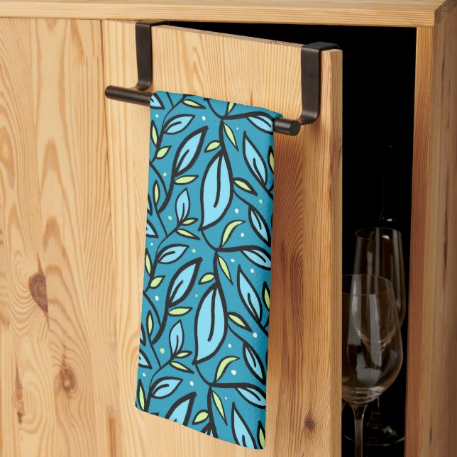 Abstract Blue Leaves Shower Curtain Tea Towel (Thirds Fold)
