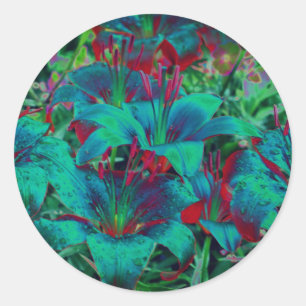Abstract Blue Lily Flowers Classic Round Sticker