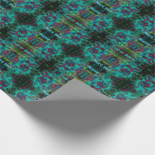 Abstract Blue Lily Flowers Raindrops Personalised Wrapping Paper (Corner)