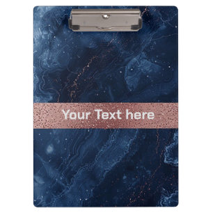 Abstract Blue Marble Art with Gold Glitter Accents Clipboard