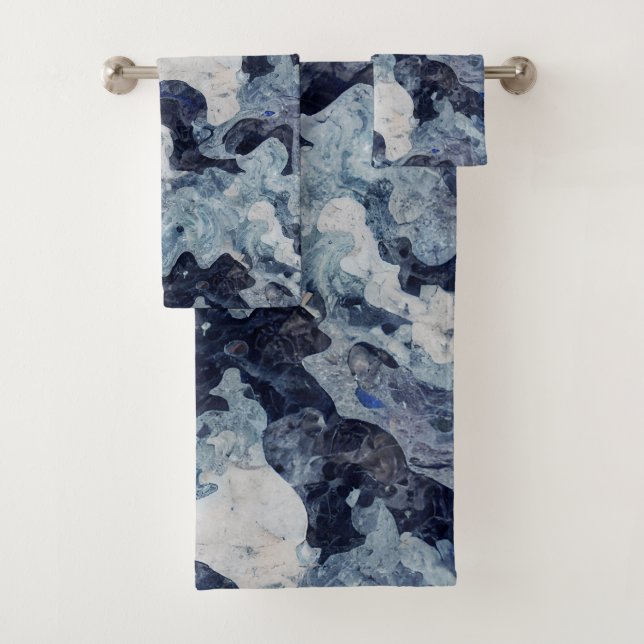 Abstract Blue Marble Bath Towel Set (Insitu)