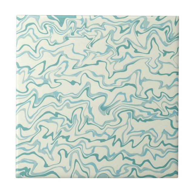 Abstract Blue Marble Retro Wavy Stripe  Bold  Tile (Front)