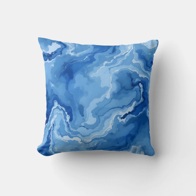 Abstract Blue Marble Swirl Pattern. Cushion (Front)