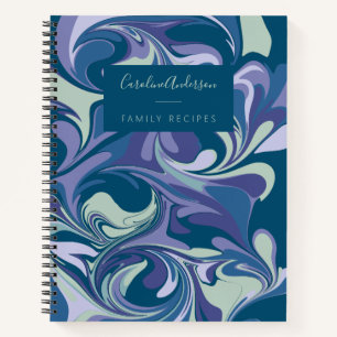 Abstract Blue Marble Swirl Personalised Recipe  Notebook