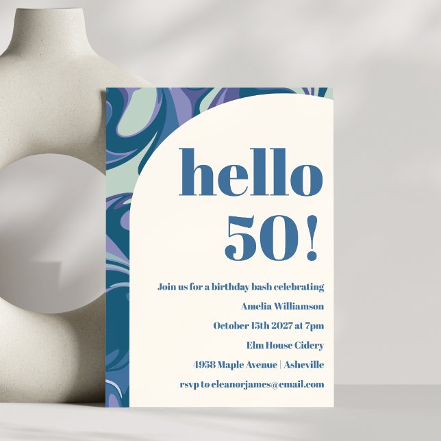 Abstract Blue Marble Swirl Stylish Birthday Party Invitation (Creator Uploaded)