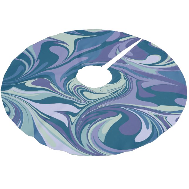 Abstract Blue Marble Swirl Stylish Personalised Brushed Polyester Tree Skirt (Angled)