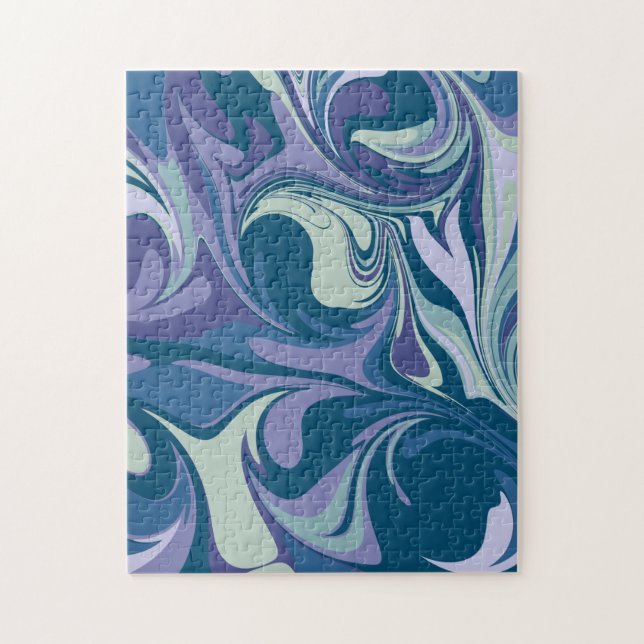 Abstract Blue Marble Swirl Stylish Personalised Jigsaw Puzzle (Vertical)