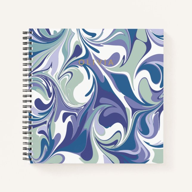 Abstract Blue Marble Swirl Stylish Personalised Notebook (Front)