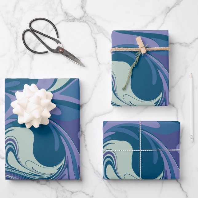 Abstract Blue Marble Swirl Stylish Personalised  Wrapping Paper Sheet (Front)