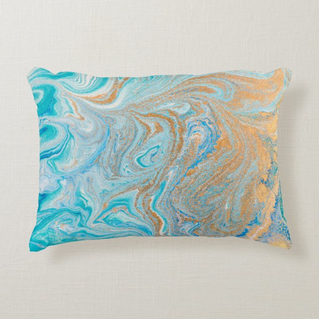 Abstract blue marble texture decorative cushion (Front)