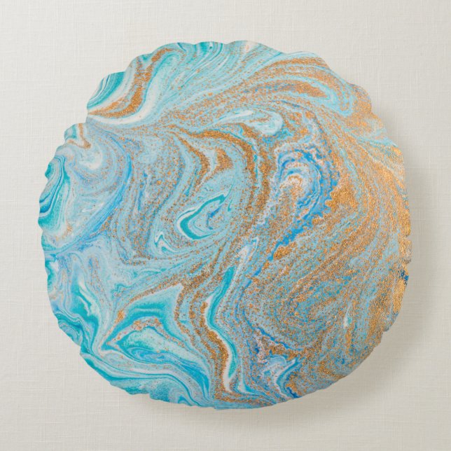 Abstract blue marble texture round cushion (Front)