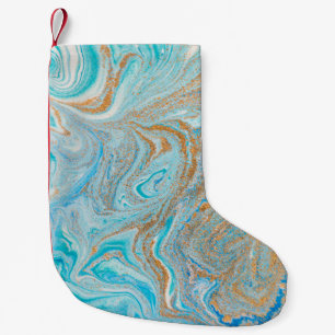 Abstract blue marble texture small christmas stocking