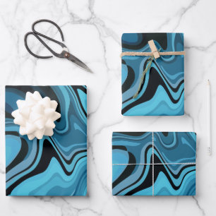 Abstract Blue Marble Wave Design Wrapping Paper Sheet