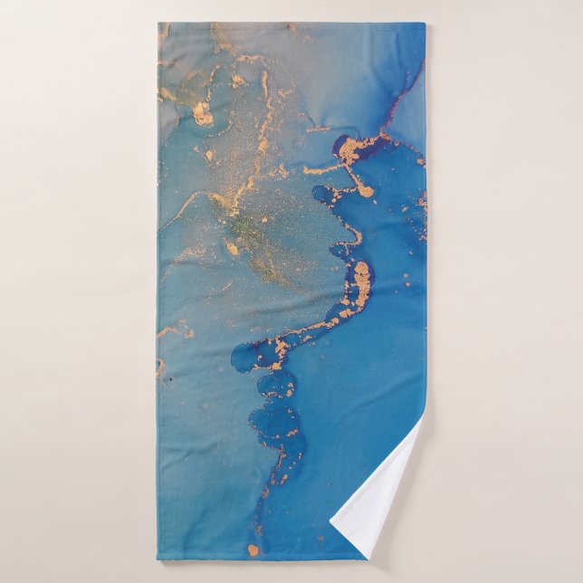 Abstract blue marble with glitter gold bath towel (Bath Towel)