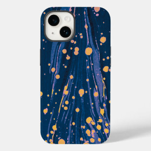 ABSTRACT BLUE MARBLED PAPER WITH GOLD SPLASHES Case-Mate iPhone 14 CASE