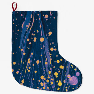 ABSTRACT BLUE MARBLED PAPER WITH GOLD SPLASHES LARGE CHRISTMAS STOCKING