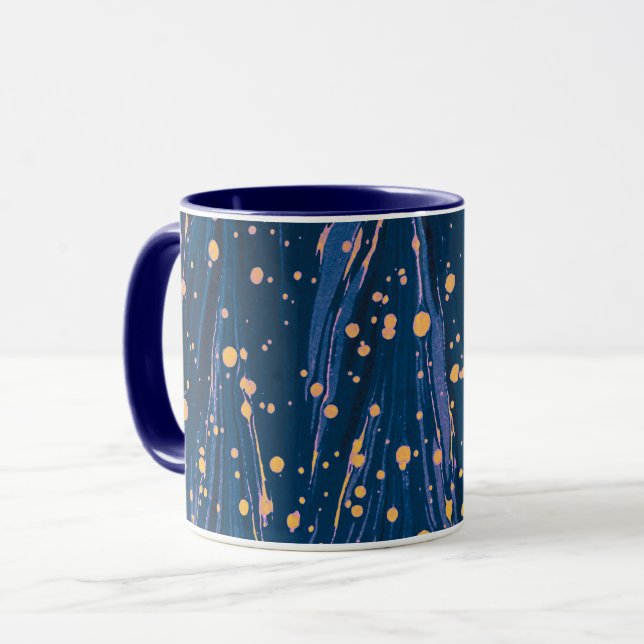ABSTRACT BLUE MARBLED PAPER WITH GOLD SPLASHES MUG (Front Left)