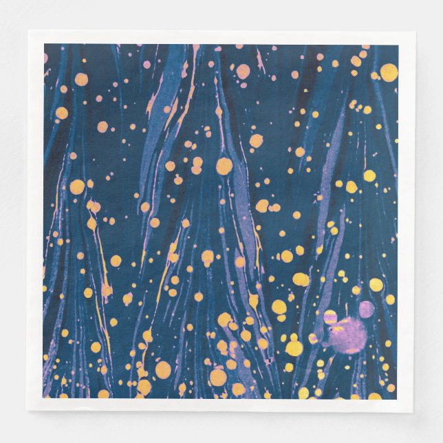 ABSTRACT BLUE MARBLED PAPER WITH GOLD SPLASHES NAPKIN (Front)