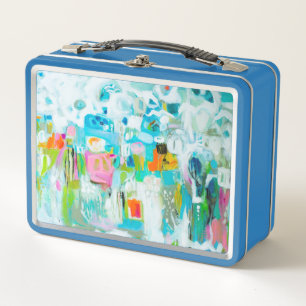 Abstract Blue Metal Lunch Box
