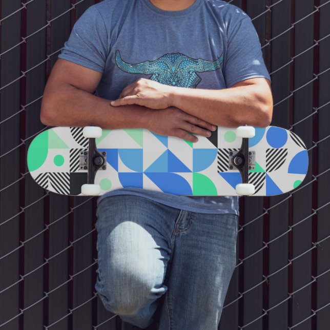 Abstract  Blue Mint Geometric Pattern Skateboard (Outdoor 3)