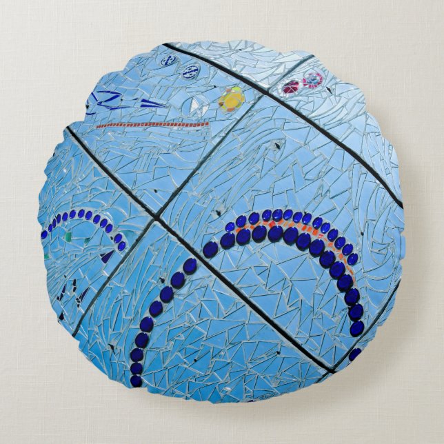 Abstract Blue Mirror Mosaic Round Cushion (Front)