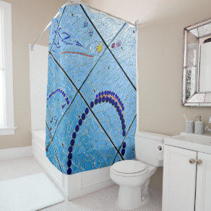 Abstract Blue Mirror Mosaic Shower Curtain